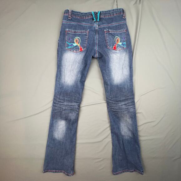 Queen Maker Low Rise Flare Jeans Blue Stretch Y2K Embroidered Pockets Sz 3 - Picture 2 of 8
